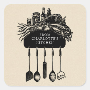 Personalised Retro Black Cream Kitchen Label
