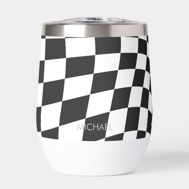 Personalised Retro Black White Wavy Chequered (Front)