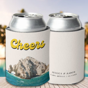 Personalised Retro Cabo Wedding Cheers Can Cooler