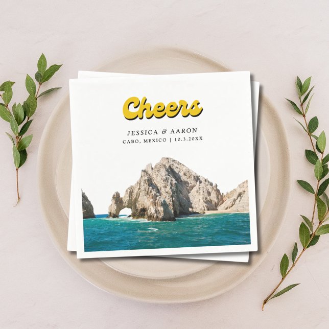 Personalised Retro Cabo Wedding Cocktail Napkins (Personalized Retro Cabo Wedding Cocktail Napkins
)
