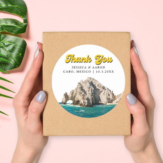 Personalised Retro Cabo Wedding Favour Stickers (Personalized Retro Cabo Wedding Favor Stickers
)