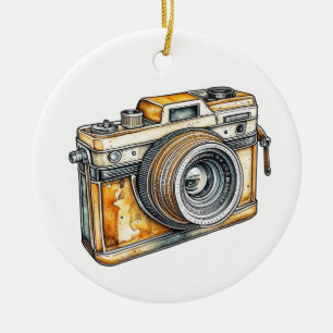 Personalised Retro Camera Christmas Ceramic Ornament