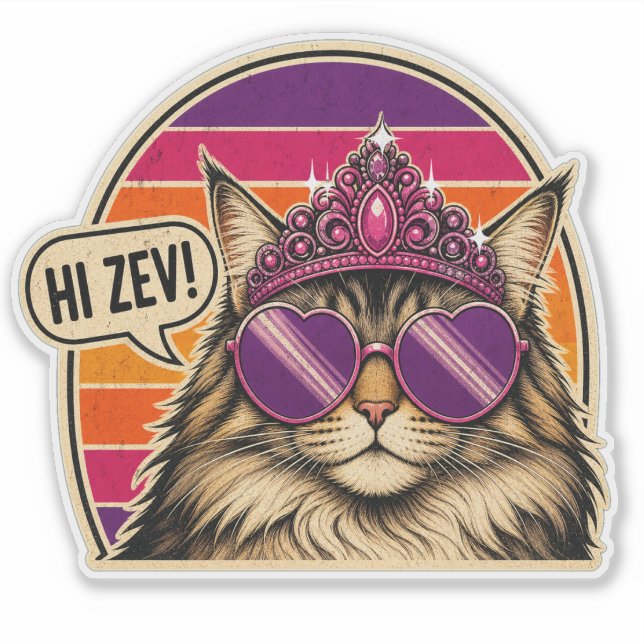 Personalised Retro Cat Queen Sticker with Crown  (Front)