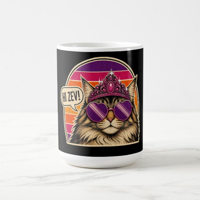Personalised Retro Cat Queen Sticker with Crown  Coffee Mug (Center)