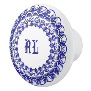 Personalised Retro Chinoiserie Blue and White Ceramic Knob