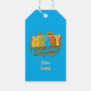 Personalised Retro Christmas Groovy Name Gift Tags