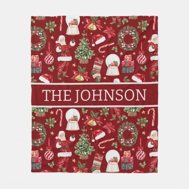 Personalised Retro Christmas Santa Fleece Blanket (Front)