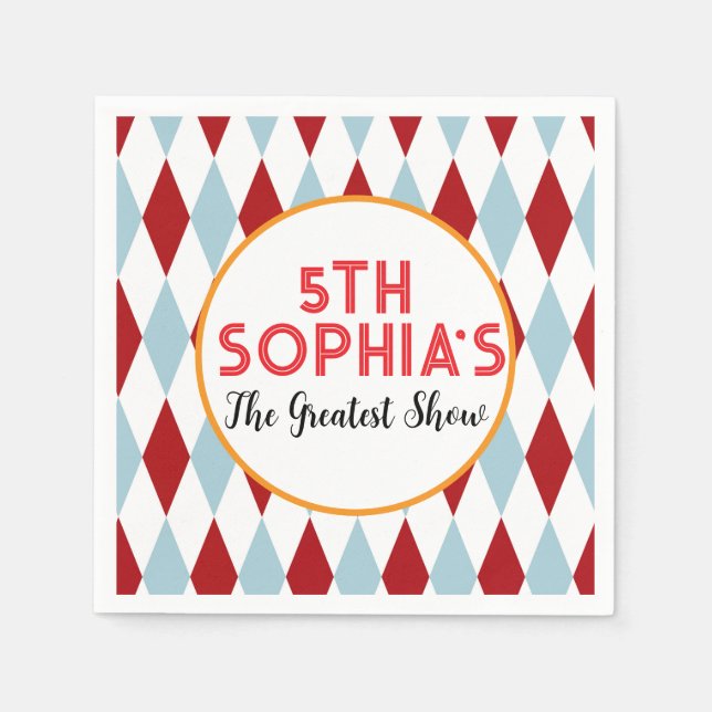 Personalised Retro Circus Diamond Pattern Custom  Napkin (Front)