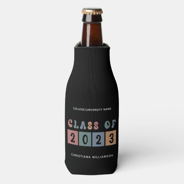 Personalised Retro Class of 2023 Graduation Cute Bottle Cooler (Bottle Front)