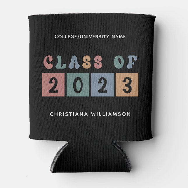 Personalised Retro Class of 2023 Graduation Cute Can Cooler (Front)