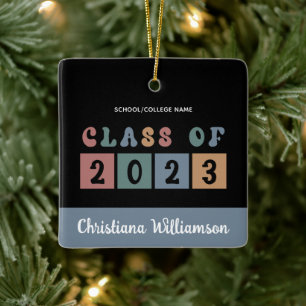 Personalised Retro Class of 2023 Graduation Cute Ceramic Ornament