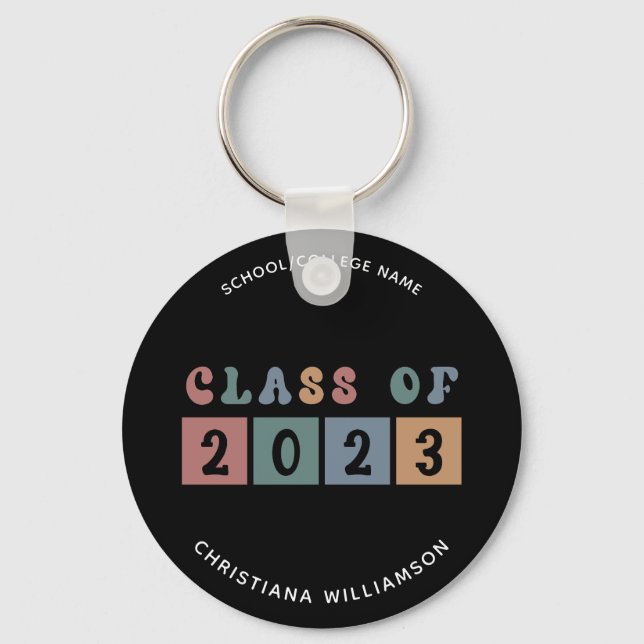 Personalised Retro Class of 2023 Graduation Cute Key Ring (Front)