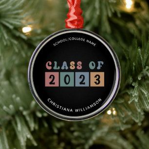 Personalised Retro Class of 2023 Graduation Cute Metal Ornament