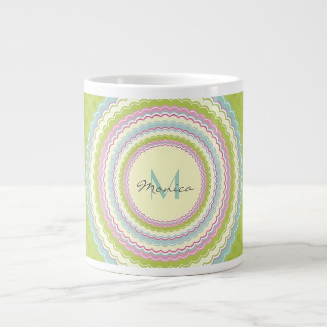 Personalised Retro Colourful Flower Power Monogram Large Coffee Mug (Front)