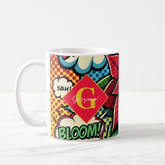 Personalised Retro Comic Book Pop Art Poinsettia Coffee Mug (Left)