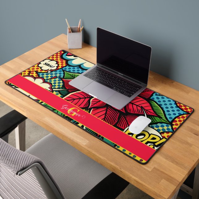 Personalised Retro Comic Book Pop Art Poinsettia Desk Mat (Office 2)