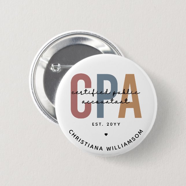 Personalised Retro CPA Certified Public Accountant 6 Cm Round Badge (Front & Back)