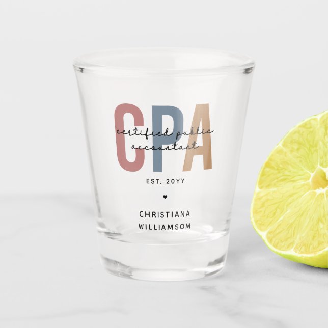 Personalised Retro CPA Certified Public Accountant Shot Glass (Front)