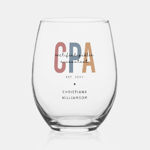 Personalised Retro CPA Certified Public Accountant Stemless Wine Glass