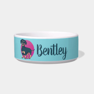 Personalised Retro Dachshund Dog Lover Custom Name Bowl