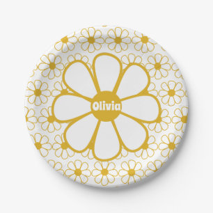 Personalised Retro Daisy Floral Pattern Paper Plate