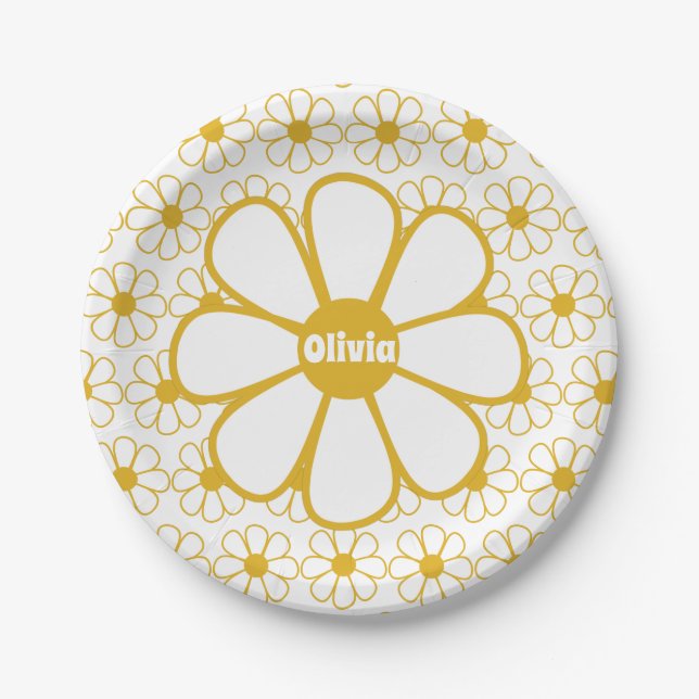 Personalised Retro Daisy Floral Pattern Paper Plate (Front)
