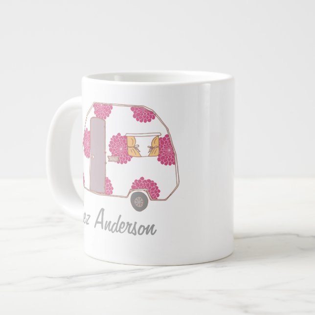 Personalised Retro Design Caravan Owner Jumbo Mugs (Front Left)
