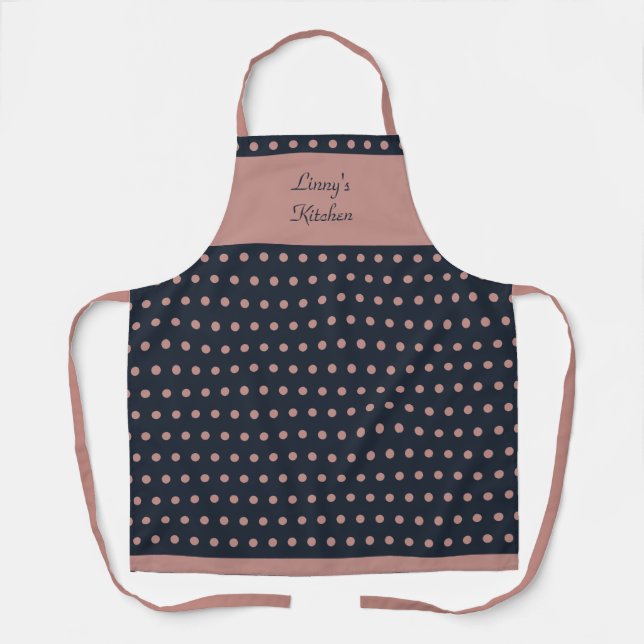 Personalised Retro Dusty Rose Polka Dotted Apron (Front)