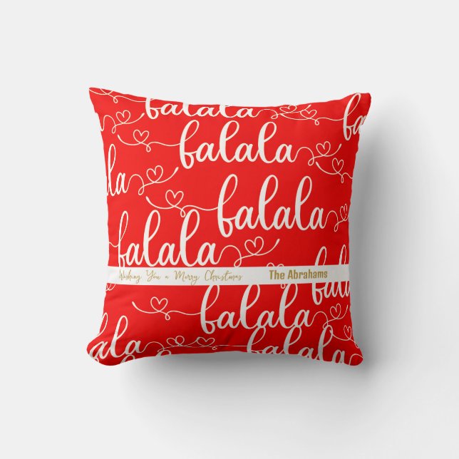 Personalised Retro Fa la la Script Red  Cushion (Front)