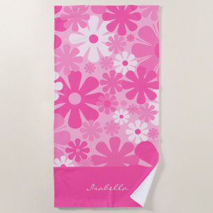 Personalised Retro Floral 60s 70s Y2K Pink Beach T Beach Towel