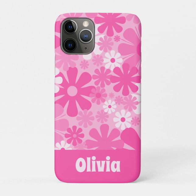Personalised Retro Floral 60s 70s Y2K Pink Case-Mate iPhone Case (Back)