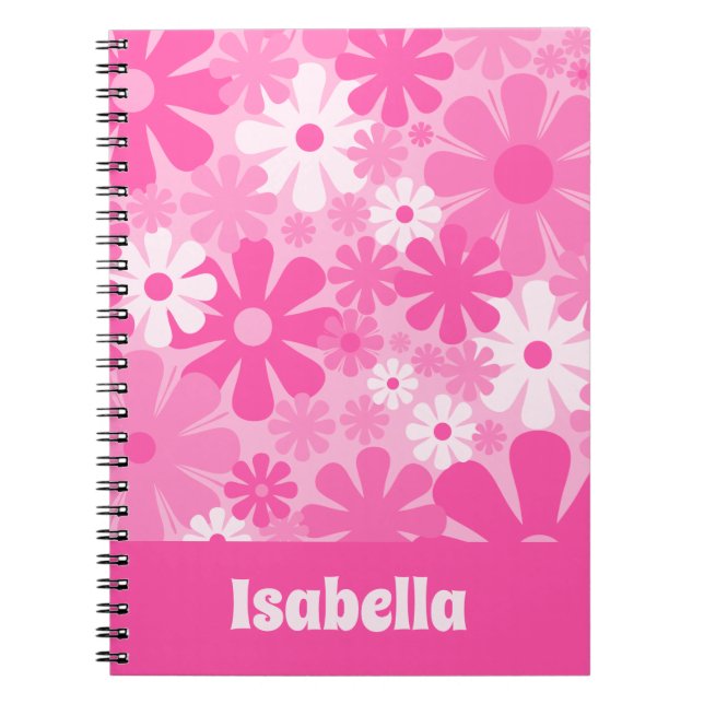 Personalised Retro Floral 60s 70s Y2K Pink Notebook (Front)