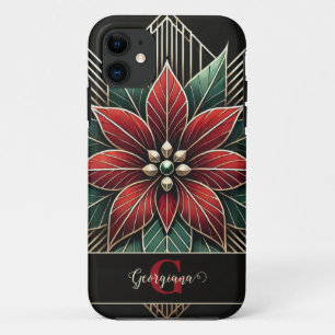 Personalised Retro Floral Art Deco Poinsettia iPhone 11 Case