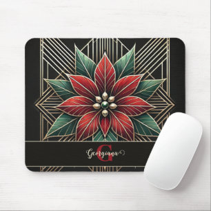 Personalised Retro Floral Art Deco Poinsettia Mouse Pad