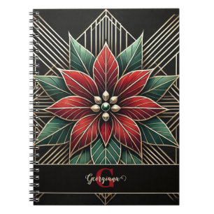 Personalised Retro Floral Art Deco Poinsettia Notebook