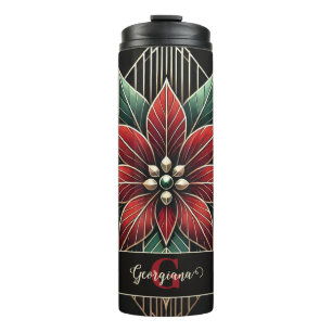 Personalised Retro Floral Art Deco Poinsettia Thermal Tumbler