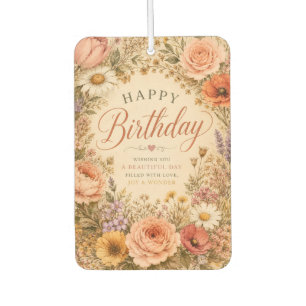 Personalised Retro Floral Birthday with flowers Car Air Freshener