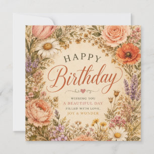 Personalised Retro Floral Birthday with flowers Invitation