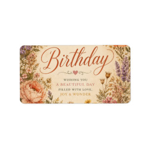 Personalised Retro Floral Birthday with flowers Label