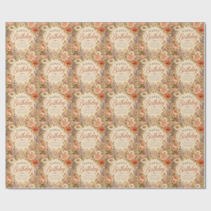 Personalised Retro Floral Birthday with flowers Wrapping Paper