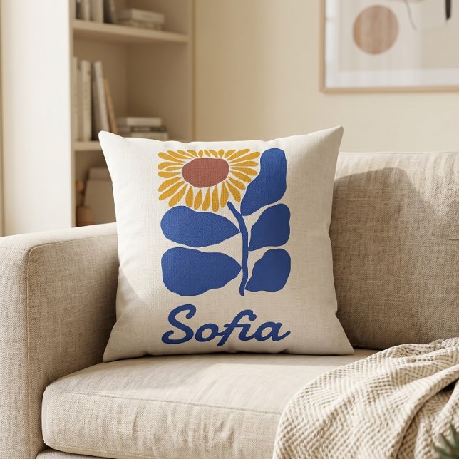 Personalised Retro Floral Daisy Custom Name Gift Cushion (Creator Uploaded)