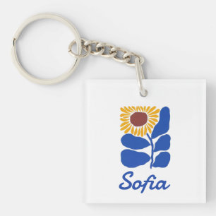 Personalised Retro Floral Daisy Custom Name Gift Key Ring