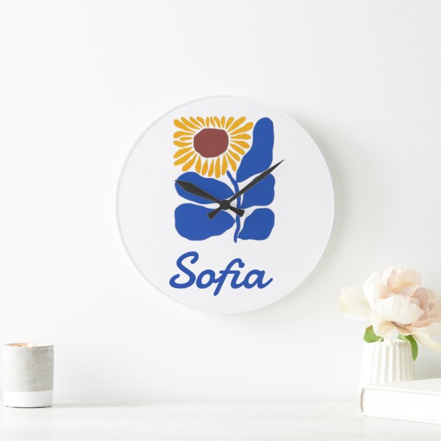 Personalised Retro Floral Daisy Custom Name Gift Large Clock (Home)