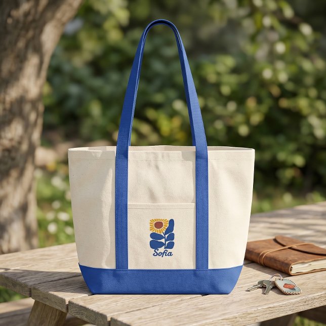 Personalised Retro Floral Daisy Custom Name Gift Tote Bag (Creator Uploaded)