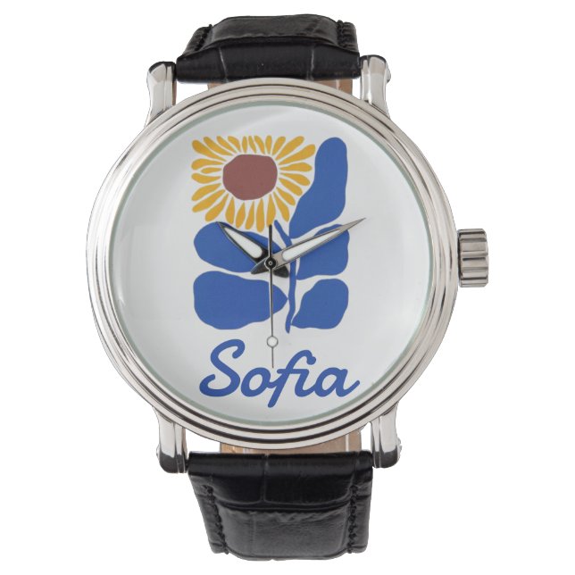 Personalised Retro Floral Daisy Custom Name Gift Watch (Front)