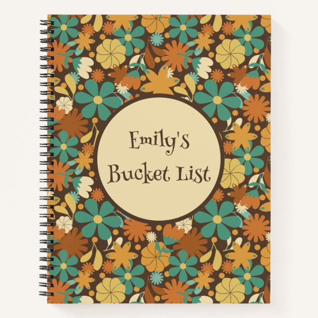 Personalised Retro Flower Power Spiral Journal (Front)