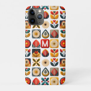 Personalised Retro Folk Floral Monogram iPhone 11 Pro Case