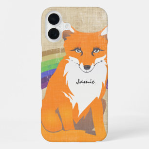 Personalised Retro Fox Art Printed Linen iPhone Case