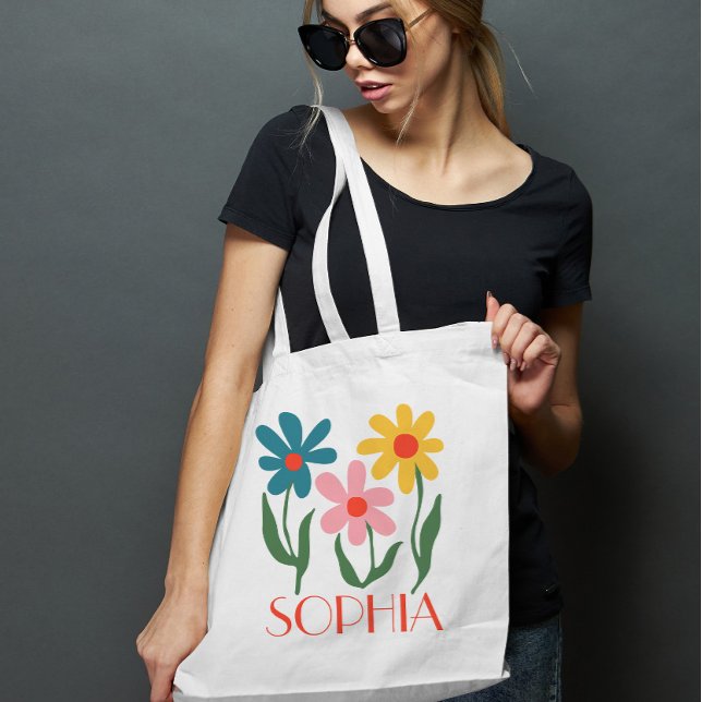 Personalised Retro Funky Flower Gift Tote Bag (Creator Uploaded)
