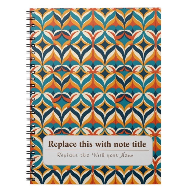 Personalised Retro Funky Orange-Teal Notebook (Front)